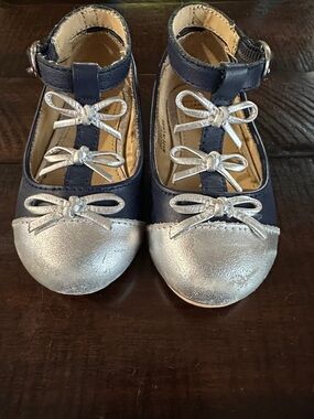 Janie and Jack Navy and Silver T-Strap Mary Jane Shoes